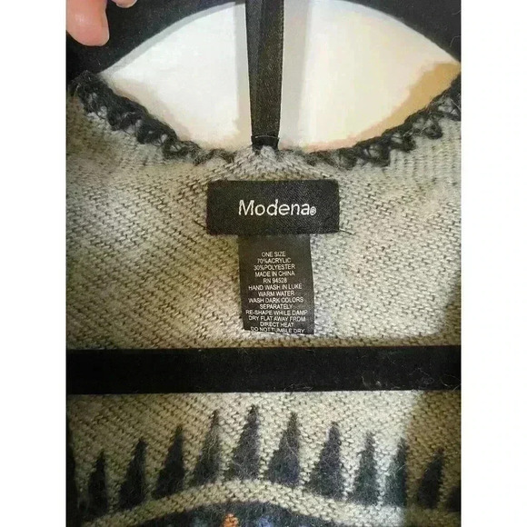 Modena Cape Faux Cashmere Striped Shawl Warm Scarf Wrap Oversize Green & Gray - Picture 3 of 6